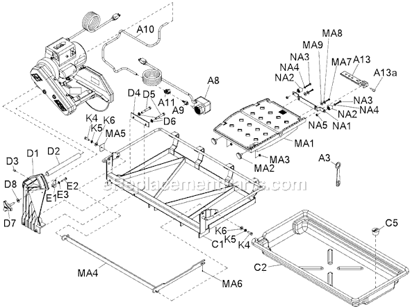 Page A Diagram and Parts List for MK-101TRACKER  MK Diamond Tile Saw